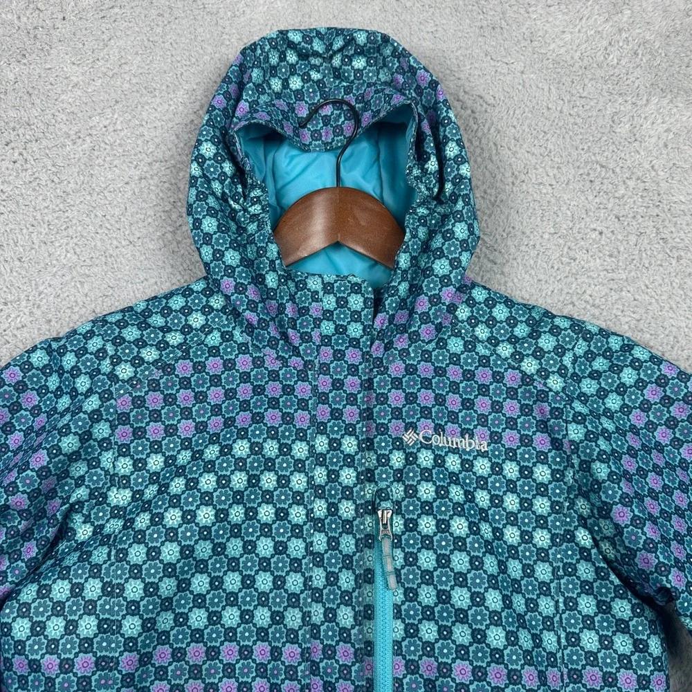 Columbia Omni-Heat Outgrown Sleeves‎ Winter Jacket Kids Medium Teal Floral Coat